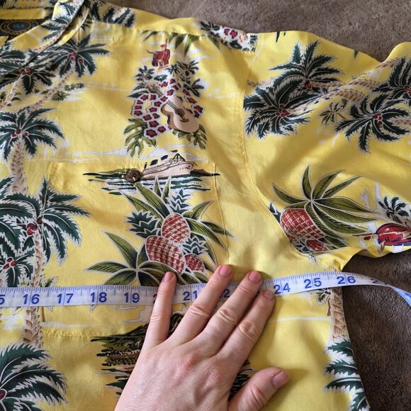 Hawaiian Silk Company Men’s XL Aloha Hawaiian Shirt Yellow Palm Tree Pineapple - Picture 13 of 13